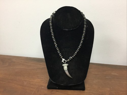 Silver-Tone Wooden Devil Horn-Shaped Pendant Necklace