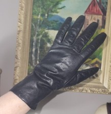 Vintage Fowens Black Leather Ladies Thinsulate Gloves XL Run Small Fashion