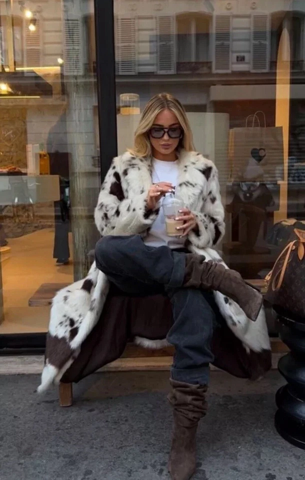 ZARA WOMAN NWT FW24 FAUX FUR ANIMAL PRINT COAT ZW COLLECTION ALL SIZES  2212/240 - Image 3 of 4