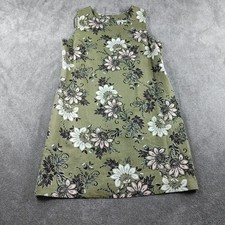 Peacocks Dress Womens UK 14 Green Floral Linen Blend Boho Sleeveless Shift