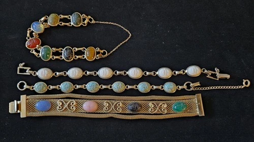 Vintage Egyptian Revival Bracelets Wear Repair Scarab Costume Jewelry Lot 4