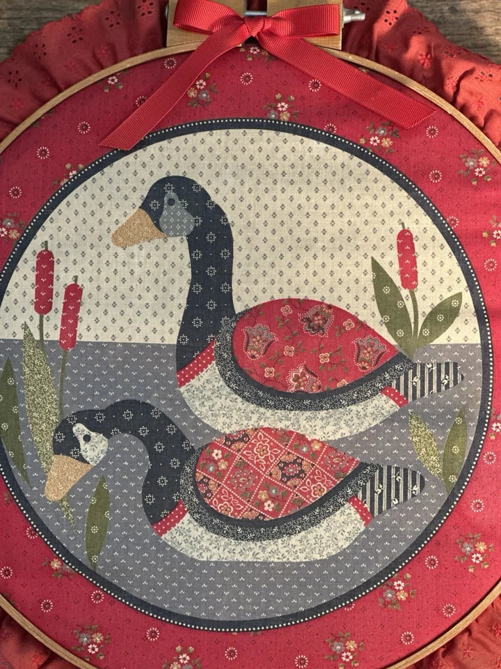Vintage Goose Embroidered Canvas Hoop 14.5x14.5 inch Round With 2" Border - Image 2 of 3