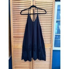 Free People Intimates Cotton Strappy Flowy Black Mini Slip Gown sz Xs