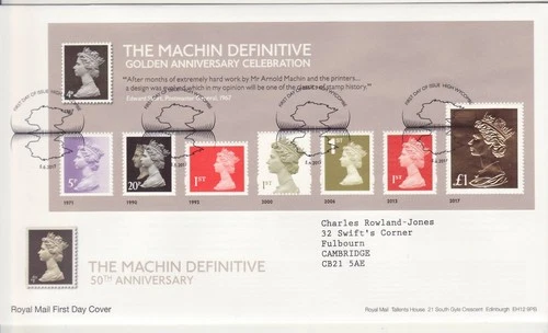 GB Stamps First Day Cover Machin 50th Golden Anniversary MS,  stamp SHS 2017