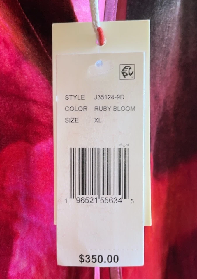 $350 ¡NUEVO! Mini Vestido Johnny Was Terciopelo Cambio Rojo Negro y Rosa BOHO Floral Bloom Foto 2 de 4