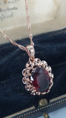 Vintage 1990-s 14 CT Rolled Gold Large Ruby Pendant on Chain-Hallmarked 585 RG