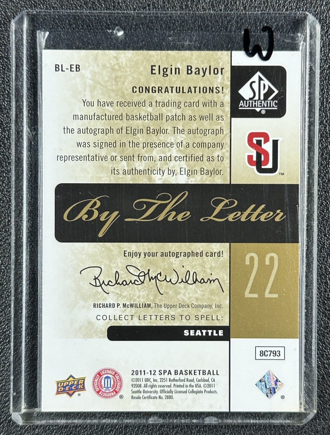 ELGIN BAYLOR 2011-12 SP AUTHENTIC #BL-EB BY THE LETTER MANU PATCH AUTO 41/75 view 2