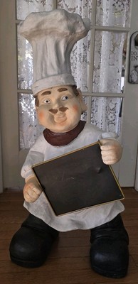 SUPERB 32'' CHALKWARE CERAMIC CHEF COOK CHALKBOARD FIGURE LIMITED EDITION DISPLAY