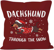 Red Dachshund Throw Pillow Cover 18x18, Festive Decor for Dog Lovers