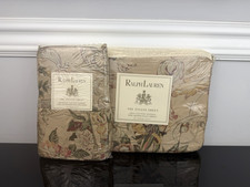 Ralph Lauren Guinevere Floral Ruffled Sateen Flat Sheet Pillowcases Set QUEEN