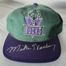 Vtg Milwaukee Bucks Snapback Hat Signed Mike Dunleavy Sr. NBA Drew Pearson Cap