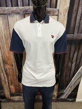 Bad Birdie Golf Short Sleeve White Navy  Red Cotton Polo Shirt Size Large