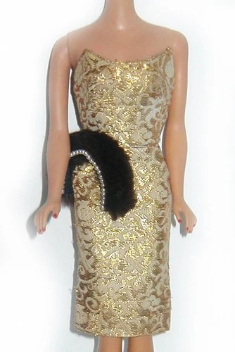 Vintage Barbie EVENING SPLENDOR DRESS & HAT #961 Golden Brocade & Fur Hat 1959