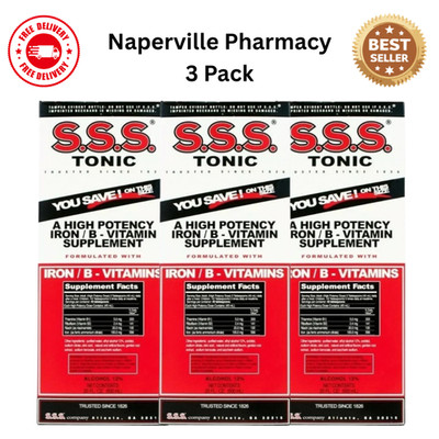 3 Pack S.S.S. Tonic Liquid, High Potency Iron, Vitamin B Supplement, 20 Oz Each