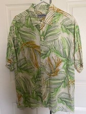 Men  s Jams World Hawaiian Shirt Large Green Tropical Button Down Short Sleeve
