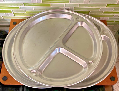 3 VTG Camping Aluminum Dinner Plates 11.5” Divided 3 Sections Unbranded