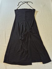 Reformation Square Neck Halter Black Dress Sz M MIDI Rib Knit Side Slit