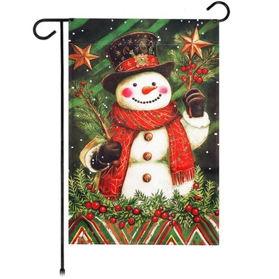 G128 Christmas Red Scarf Snowman Holly Garden Flag 12x18 In Double Sided