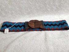Wooden Interlocking Aztec Southwest Boho Beaded Stretch Belt - NWT