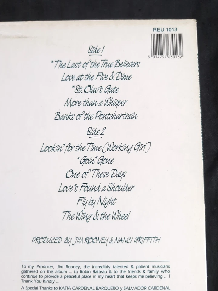 NANCI GRIFFITH The Last Of The True Believers LP 1st Press Ex/Ex Demon. N866 - Image 3 of 4