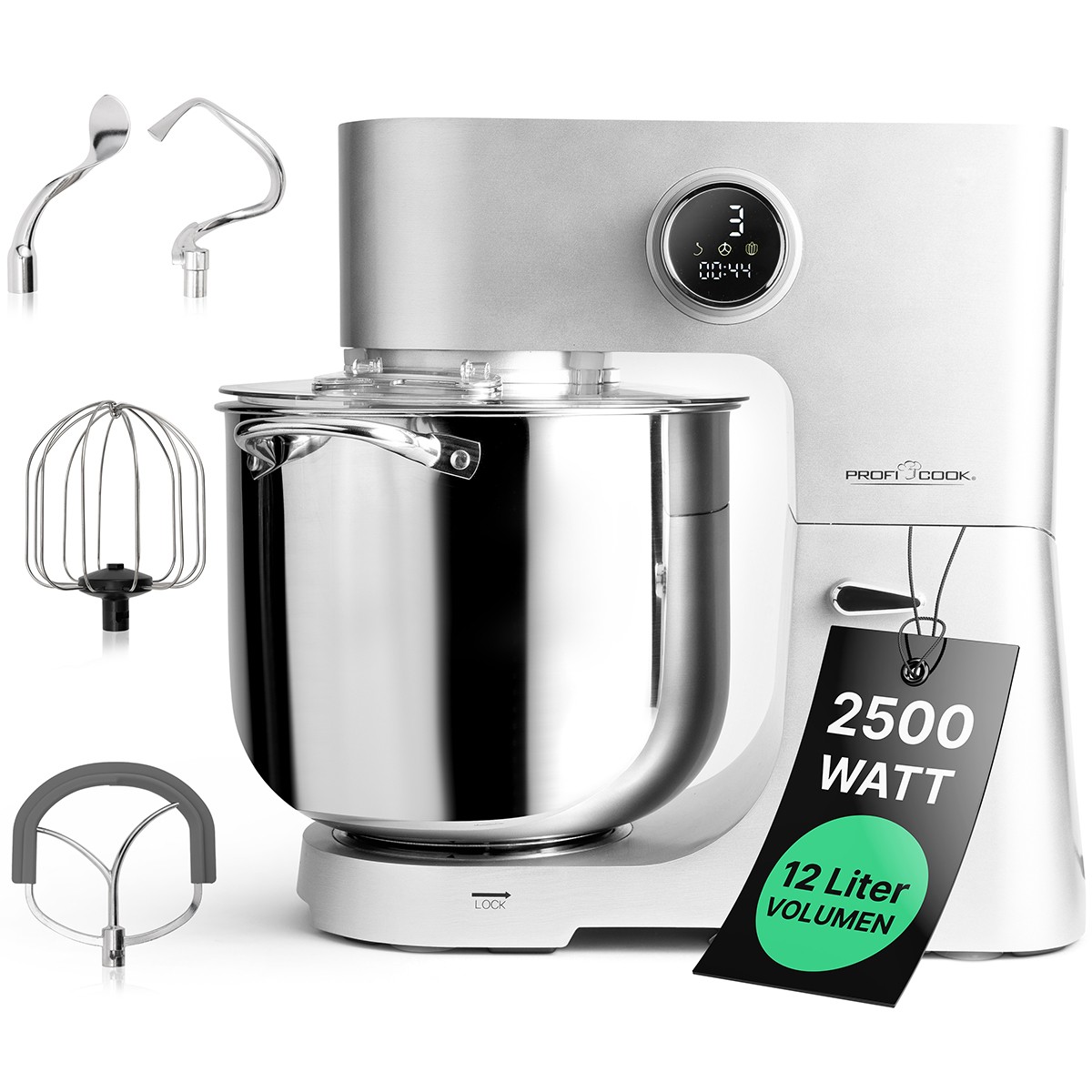 ProfiCook Knetmaschine PC-KM 1254 Aluminium, 2500 Watt, 12 Stufen, NEU