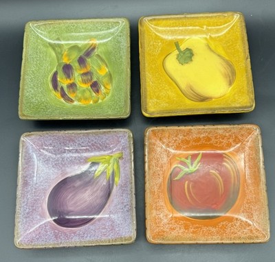 Clay Art Terra Toscana Vegetable Square Plates 6  Set of 4 Hand Painted
