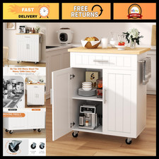 Portable Kitchen Island Cart with Storage, Rolling Microwave Stand on Wheels, Wh