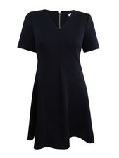 Calvin Klein Women's V-Neck Scuba Fit & Flare Dress (2, Black)