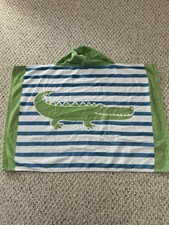Pottery Barn Kids Baby Beach Towel With Hood Green Stripes Alligator EUC