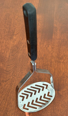 Vintage EKCO Forge Oval Potato Masher Stainless Black Handle ~ USA