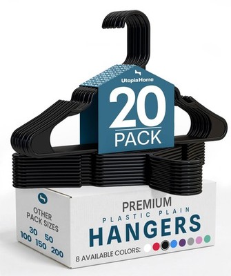 Plastic Hangers 20 Pack - Perfect Space Saving Clothes Hanger - Durable and S...