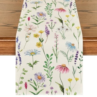  Wildflowers Floral Eucalyptus Spring Table 13'' x 72'', Table Runner Beige