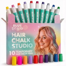 Blue Squid Hair Chalk for Girls Pens ? 10 Vibrant Temporary Hair Colour Chalk
