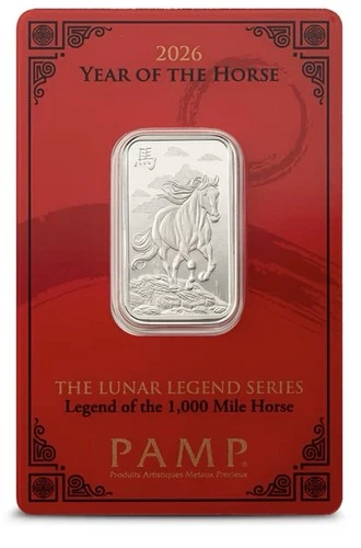 2026 PAMP Lunar Horse 10g Silver Bar – Proof‑Like, Assay Card, With Sleeve