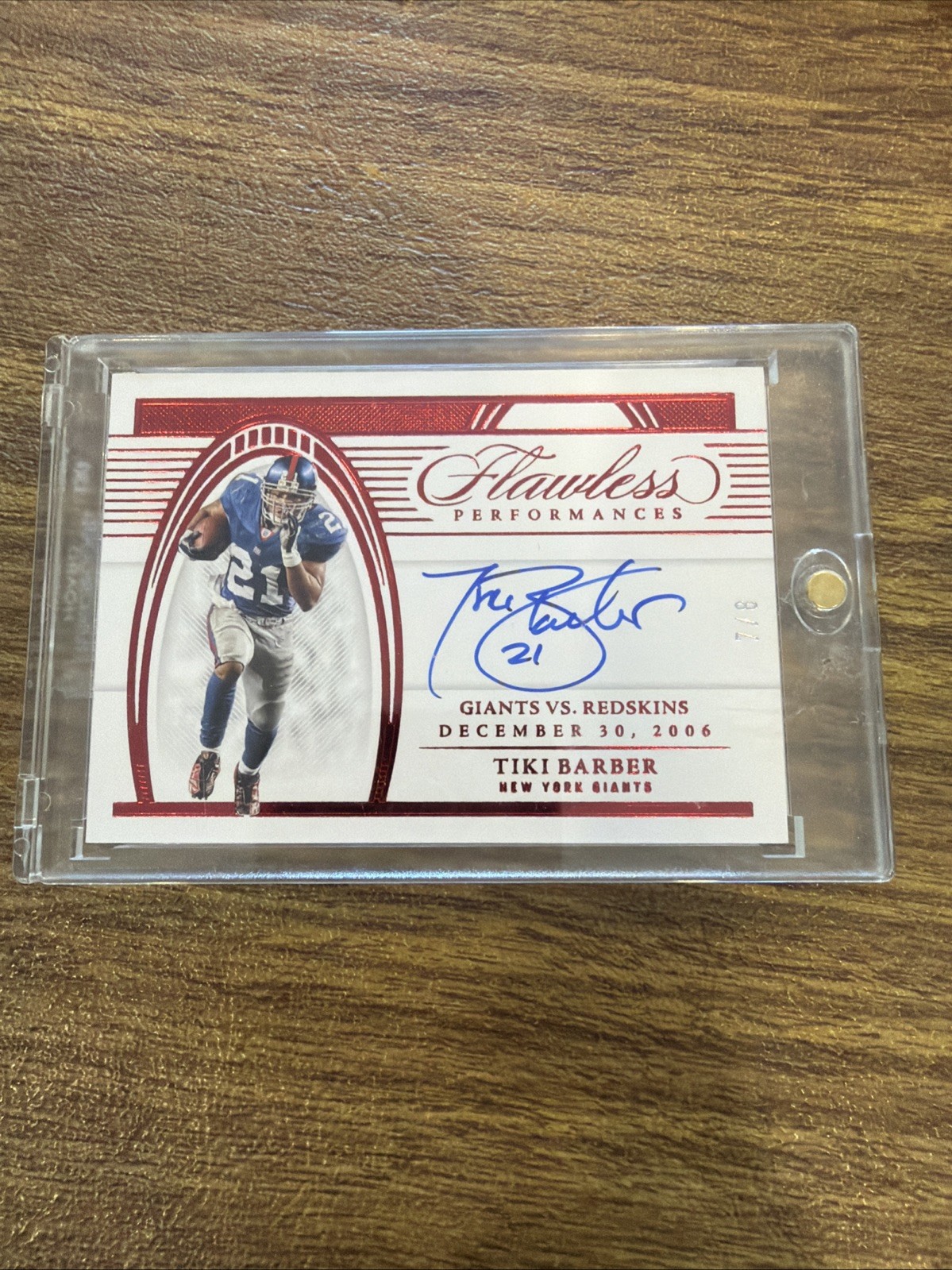 2022 Panini Flawless Tiki Barber Flawless Performances Red Foil Auto #7/8 FP-TB