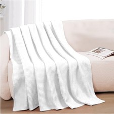 100 Cotton Waffle Weave Blanket - Queen Size Lightweight  Breathable