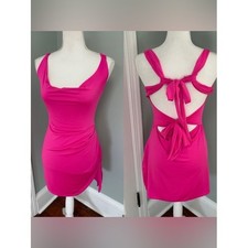 SHEIN Hot Pink Sleeveless Cowl Neck Mini Dress Bow Back Open Size 6 Stretch