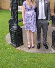Pretty Seraphine Purple Floral Maternity Dress UK 10 Knee Length