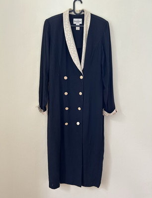 Danny & Nicole Jacket Dress Long Black/Beige Lapel Animal Print Size 10