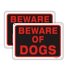 Beware of Dog Sign 2 Pack 10  x7  0.40 Rust Free Aluminum Metal Reflective Sig...