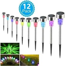 12 Pack Stainless Steel Solar LED Light Multi Colour Outdoor Garden Lighting