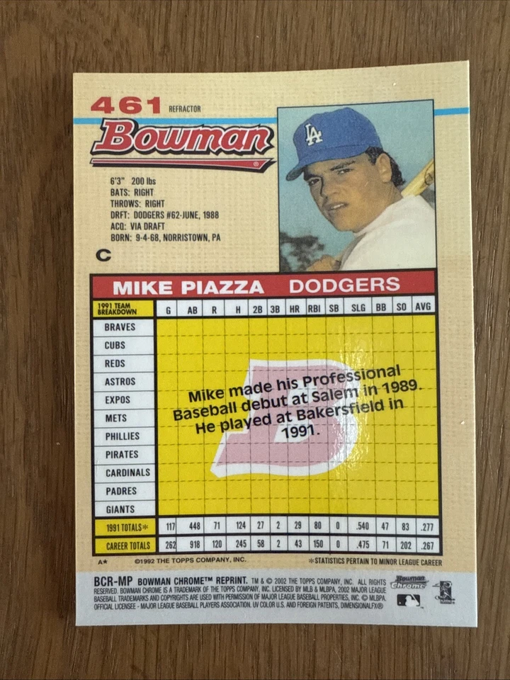 Mike Piazza Rookie Refractor Reprint 2002 + 1992 Skybox Rookie Mint - Image 2 of 3