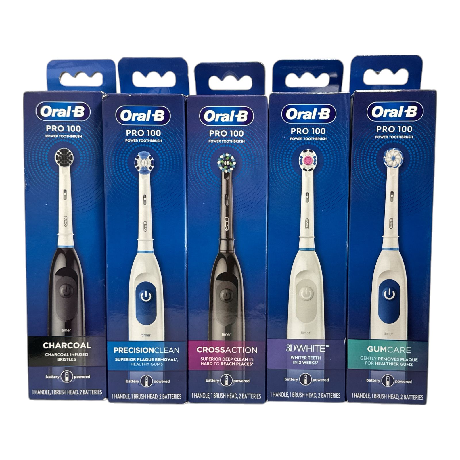 Oral B Pro-100 Power Toothbrush -1 Handle, 1 Brush Head, 2 Batteries- You Pick!