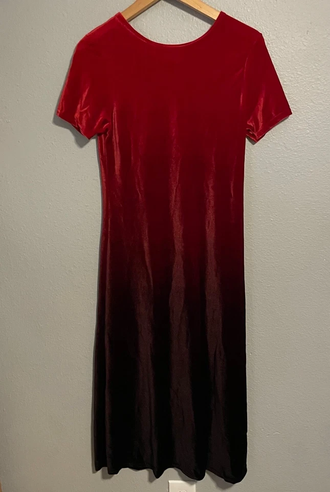 Vestido maxi vintage Bonnie Jean meninas tamanho 16 veludo vermelho ombre caprichoso anos 90 - Imagem 4 de 4