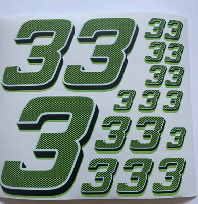 DISCOUNTED LIME GREEN & BLACK CARBON FIBER RACING NUMBERS (3 s) RC Box L2