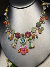 Ayala Bar Israel Crystal Micro Mosaic Textile Tassel Silver Plt Choker Necklace