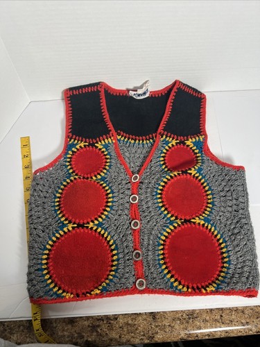 Vintage 80s Handmade Harpees Crochet Vest With 100% Calf Leather Large EUC Rare - Picture 12 of 12