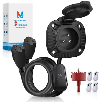 125V 15Amp AC Power Inlet Port Plug 20'' Extension Cord GCP1 Plug 2  Hole Saw