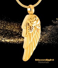 New Rose Angel Wings Urn Cremation Pendant Ashes Gold Memorial Necklace