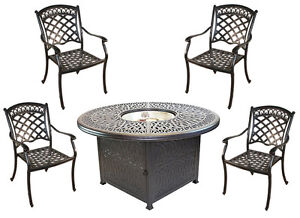 Propane Fire Pit Table Set Cast, Round Propane Fire Pit Table And Chairs